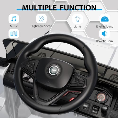 Ride on Truck Car w/Remote Control, 12V Kids Electric Vehicles w/Spring Suspension, 3 Speeds, LED Lights, Music, MP3, Ride on Toys for Boys Girls, White