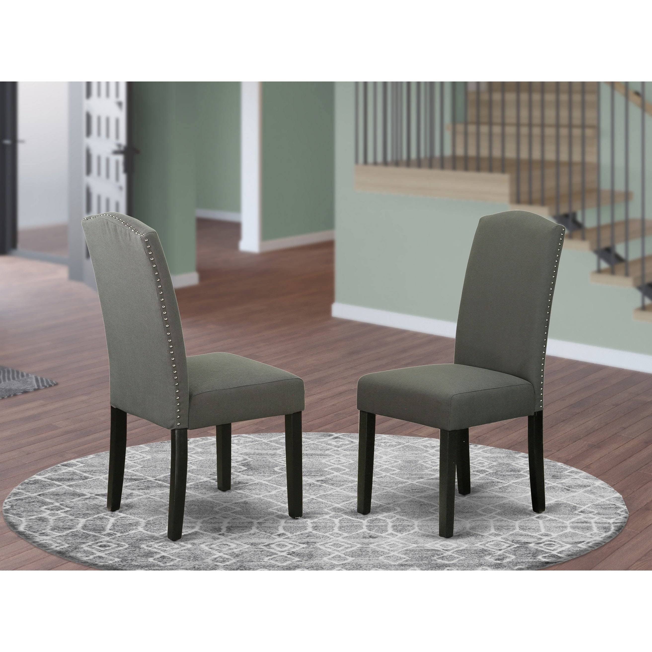 East West Furniture Encinal Parson Linen Fabric Chair - Set of 2-Color:Light Pickle/with Oak Leg, Gray