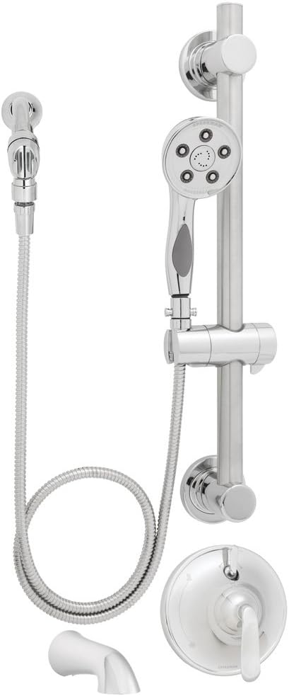 Speakman SM-7490-ADA-P Caspian Anystream Handheld Shower with hose, Diverter Shower Valve, and ADA Adjustable Grab Bar, Polished Chrome