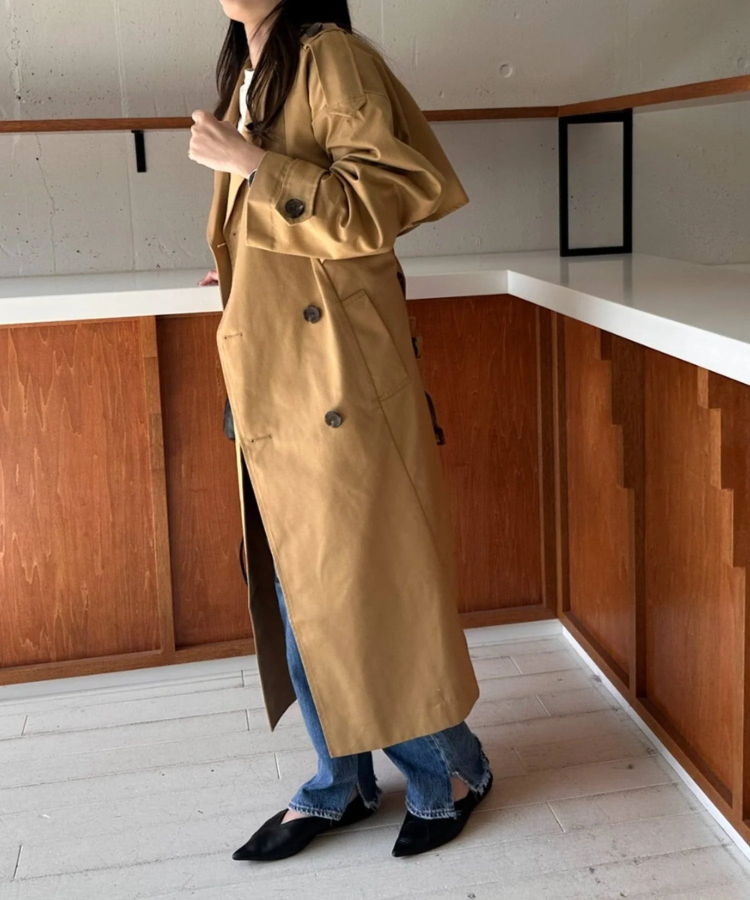 【SETUP7】Outer Trench Coat Double-Breasted Oversized Trench Big Silhouette Long Length Pocket Long Sleeve Spring Coat