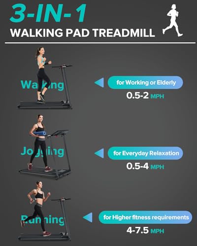Treadmill-Walking Pad-Merax Treadmills for Home/Office, 2.5HP Electric Treadmill with 12 HIIT Modes, Space Saving Small Treadmill with Large Running Area, LCD Display, Pulse Sensor Easy to Fold