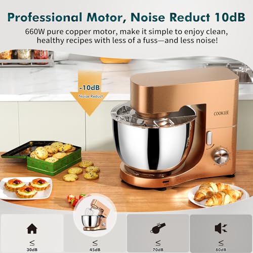 COOKLEE Stand Mixer, 9.5 Qt. 660W Electric Kitchen Mixer with Dishwasher-Safe Dough Hooks, Flat Beaters, Wire Whip & Pouring Shield Attachments for Most Home Cooks, Silver