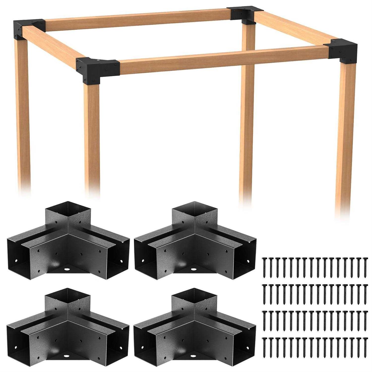 Wilkblck Pergola Brackets 4PCS Woodworks Pergola Kit 3-Way Right Angle Corner Bracket Elevated Wood Stand Kit Pergola/Gazebo Kit Hardware for 4x4 - Shop Hardware Tools Online Store