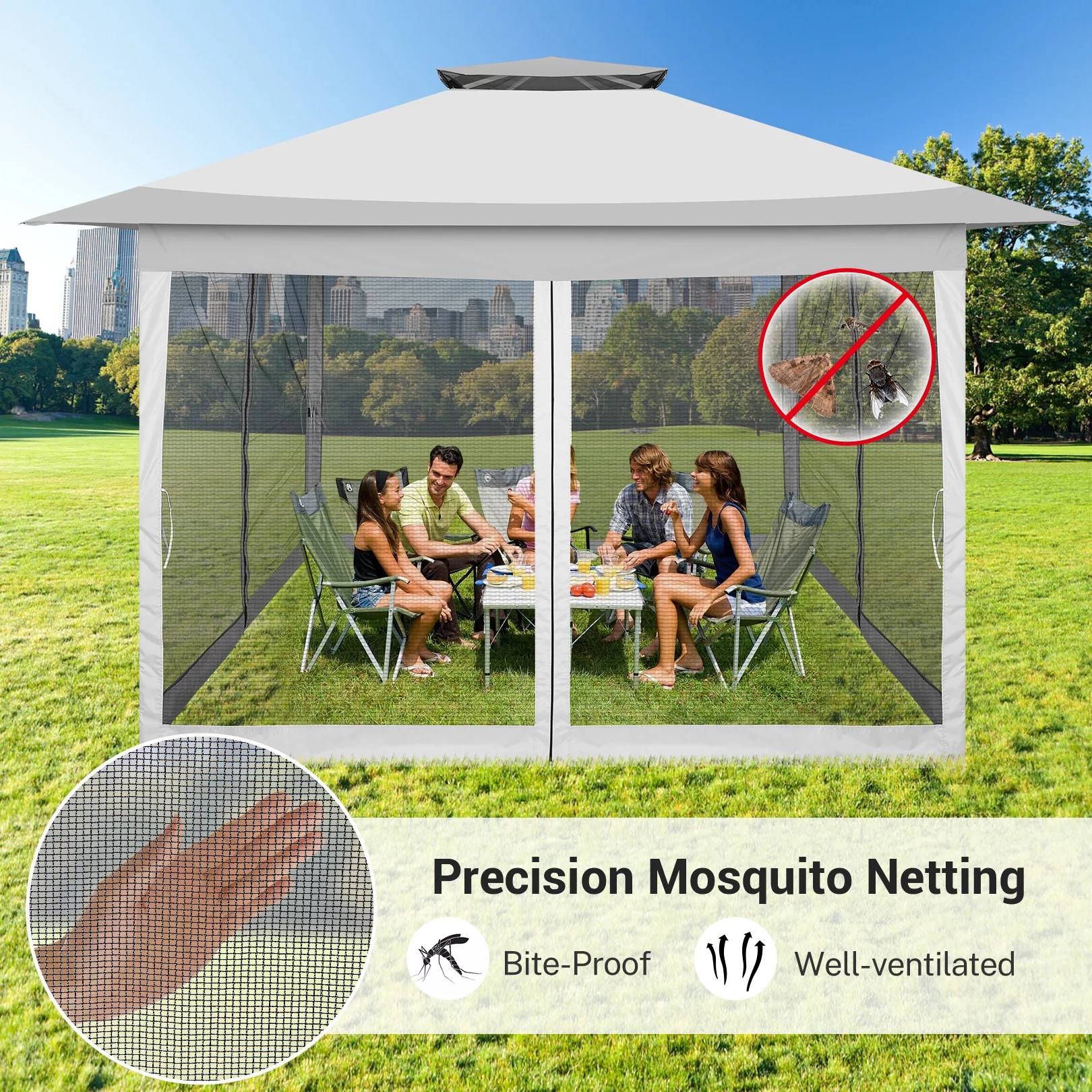 SANOPY 12x12FT Outdoor Gazebo Pop Up Gazebo with Mosquito Netting, Instant Patio Canopy Tent for Shade and Rain, 2 Tiered Vente Gazebo Canopy UPF 50+ for Garden Backyard with Carry Bag&4 Sandbags