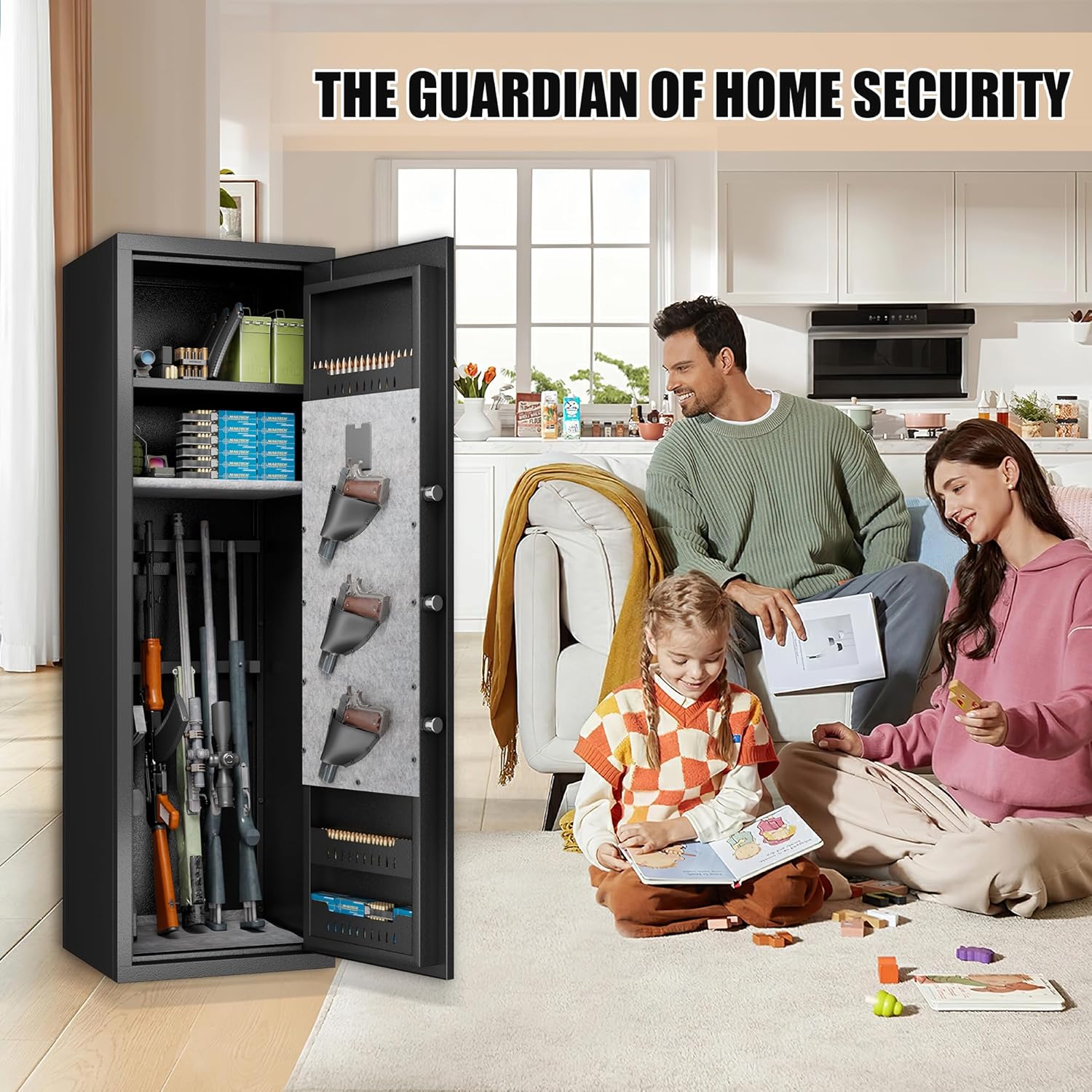 57" Large Gun Safe,Biometric 5-Gun Safe Cabinet,Quick Access Long Gun Pistols,Rifles and Shotguns Gun Cabinet,with 3 Pistol Bags and LED Light Adjustable Gun Rack,Assembled(Black)