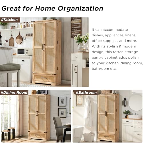 72" Farmhouse Kitchen Pantry Cabinet with Drawer, Tall Storage Cabinet with 2 Barn Doors and Shelves, Versatile Large Rustic Cupboard for Dining Room, Bathroom, Living Room, Laudry, White