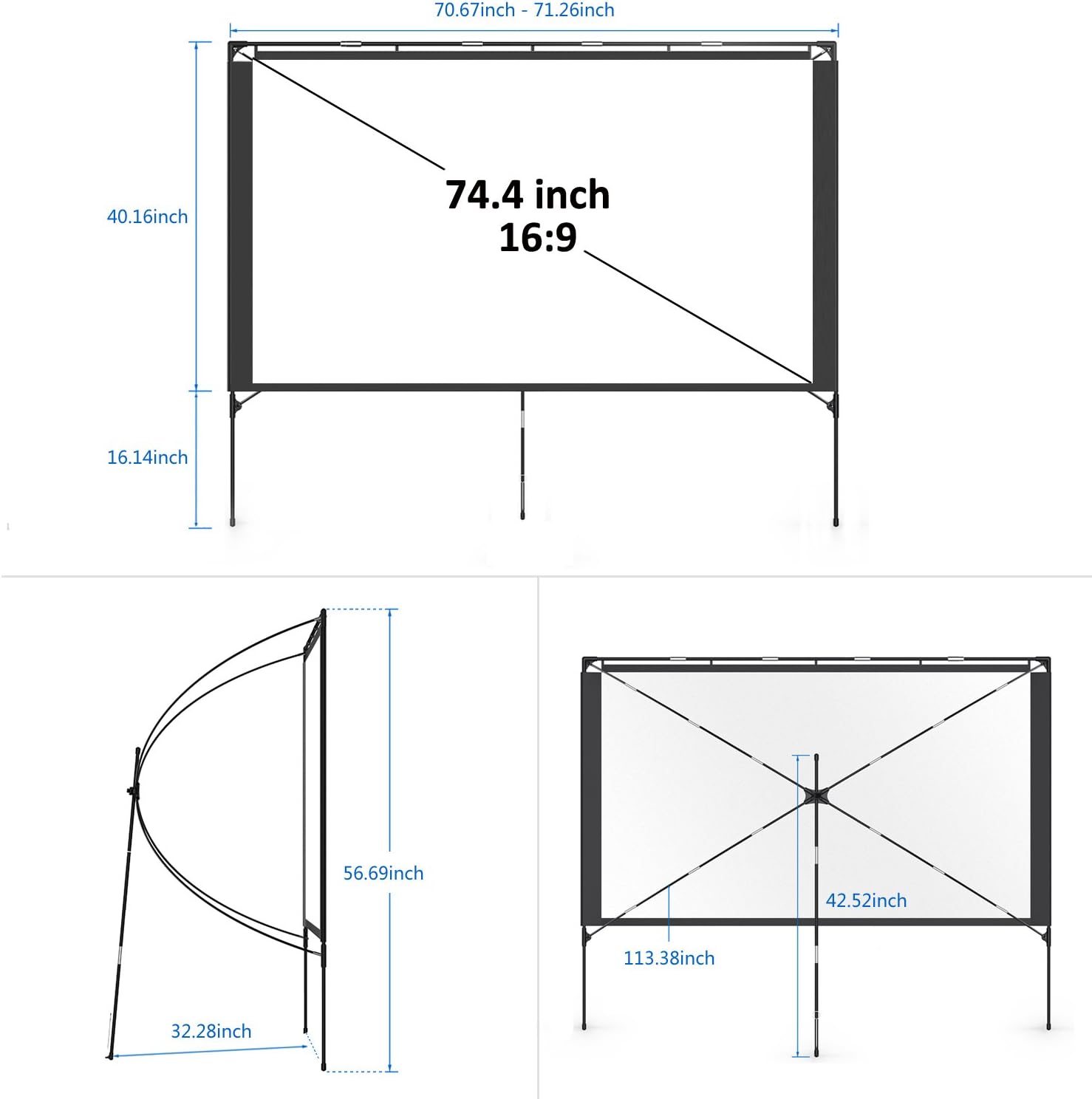Outdoor Projector Screen - Foldable Portable Outdoor Front Movie Screen, Setup Stand, Transportable Full Set Bag for Camping and Recreational Events,80 Inch by Vamvo