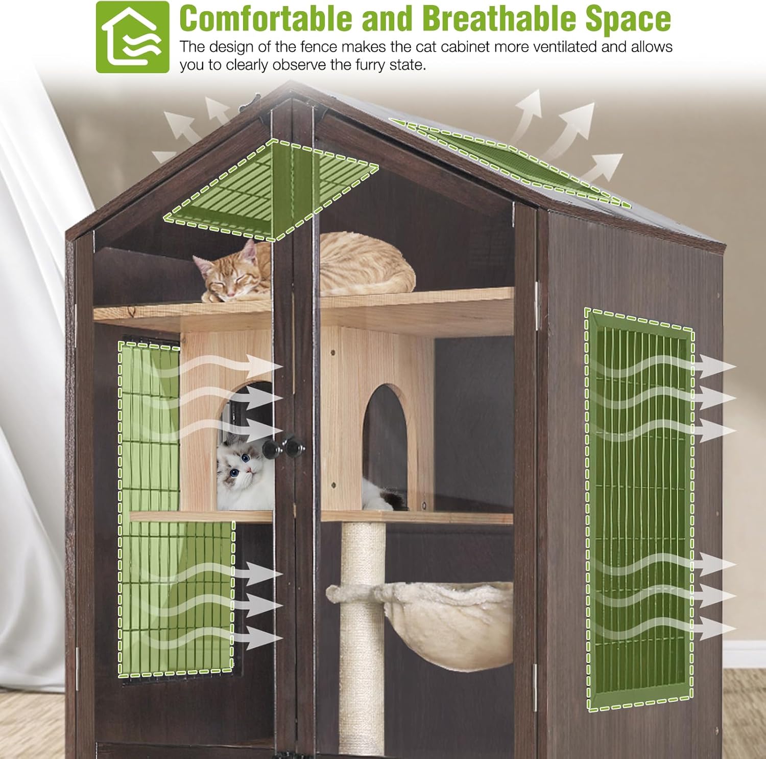 Catio Outdoor Cat Enclosure Wooden Large Cat House with Waterproof Roof, 7 Platforms and 2 Resting Box, Kitty Kennel Condo Shelter for Multiple Cats Walk in Cat Cage, Compatible with Cat Tunnel