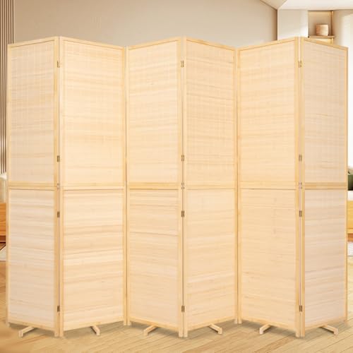 Bamboo Room Divider Folding Privacy Screens, Wall Divider for Room Separation, Portable Room Partitions and Dividers, 5.6FT Bamboo Mesh Woven Room Divider Panel (Brown, 4 Panel)