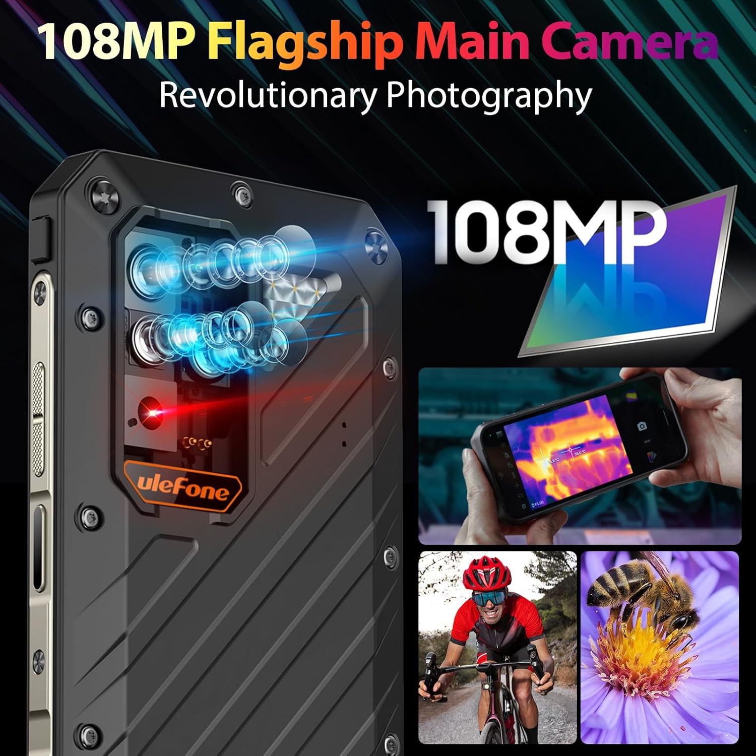 Ulefone Power Armor 18T Ultra & Case 5G Rugged Phone, Thermal Imaging Camera, 108MP Camera, 24GB+512GB MTK Dimensity 7050, 9600mAh QI 15W Wireless Charging, 6.58" FHD+ Corning Gorilla Screen