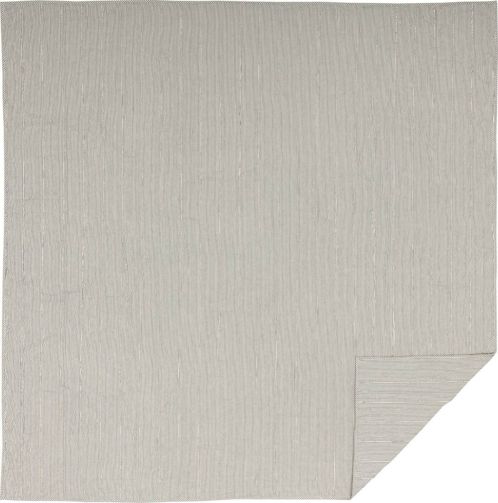 Hatteras Seersucker Blue Ticking Stripe Queen Quilt Coverlet