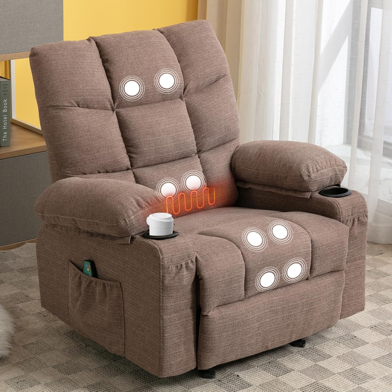 Boy Lazy Recliner Chair for Adults & Elderly with 8 Points Power Massage & Lumbar Heated - Modern Adjustable Manual Fabric Recliner Sofa with Lay Flat 150° 2 Cup Holders Side Pockets,Brown