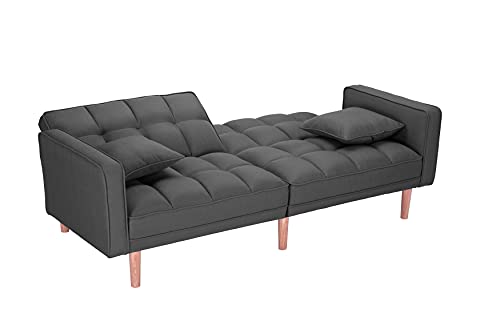 Convertible Futon Sofa Bed, Modern Linen Upholstered Folding Sofa Bed with Two Pillows, 75" Sofa Bed for Living Room Bedroom Apartment Small Space (Light Grey-Sleeper)