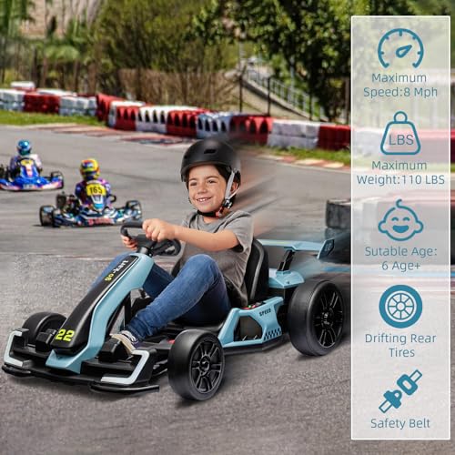 24V Electric Go Kart,300W Powerful Drift Kart for Kids, Electric Pedal Kart,with 300W Strong Motor, Drift/Sport Mode, Big Battery, Eva Tire,Length Adjustmen for Outdoor Racing Toy-White