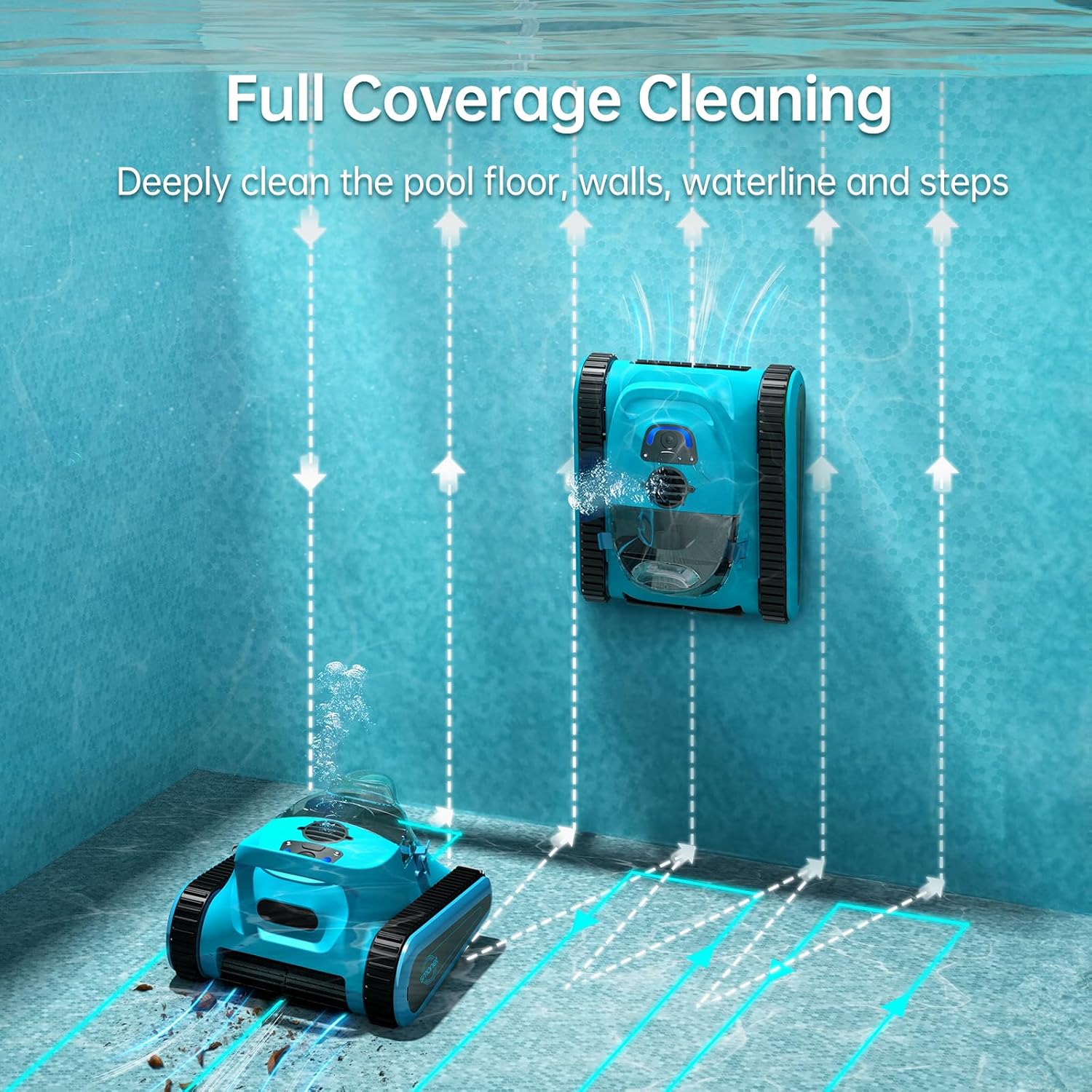 SMONET Cordless Pool Vacuum Robot: Automatic Robotic Pool Cleaner Lasts 150 Mins Wall Climbing 180W Powerful Suction LED Indicator Self-Parking for Above Ground & Inground Pools Up to 2,000 sq. ft.