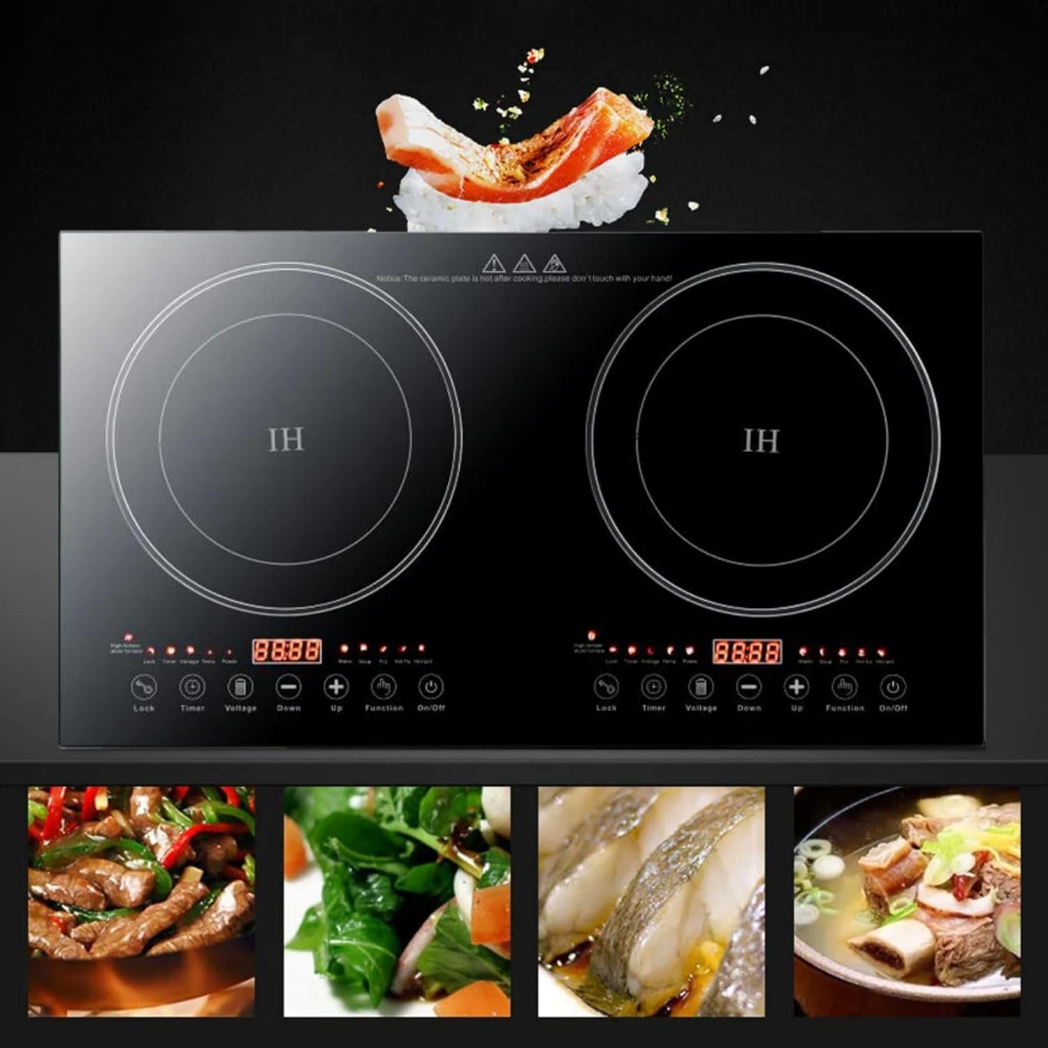 2400W 110V Induction Cooktop, Countertop Burner Double Head Induction Countertop Double Cooktop Range Double Induction Cooktop Portable Induction Cooktop for Kitchen, Rv, Restaurant