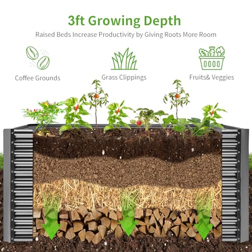 Land Guard 8x4x3ft Rectangular Galvanized Raised Garden Beds, 36" Tall Large-Capacity Metal Planter Box Outdoor, Durable Deep Raised Garden Bed, Raised Beds for Gardening Vegetables, Classic Silver