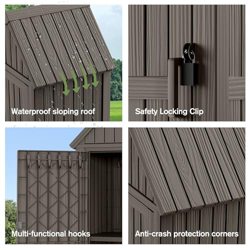 Outdoor Storage Shed,Resin Storage Cabinet with Lockable Door,Removable Shelves,Reinforced Floor,Durable and Weatherproof Shed for Backyard Garden Patio Lawn(Grey)