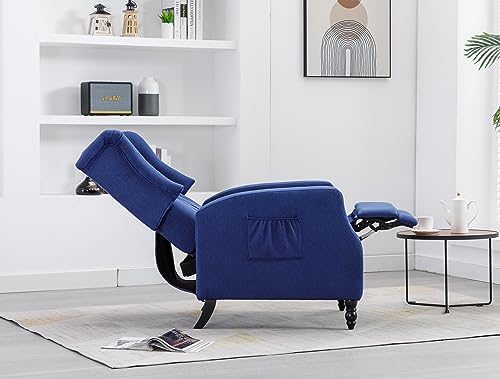 KINFFICT Wingback Recliner Chair Set of 2, Mid Century Push Back Accent Armchair with Side Pocket, Modern Lounge Chair Single Sofa Arm Chair for Living Room, Bedroom, Office, Navy