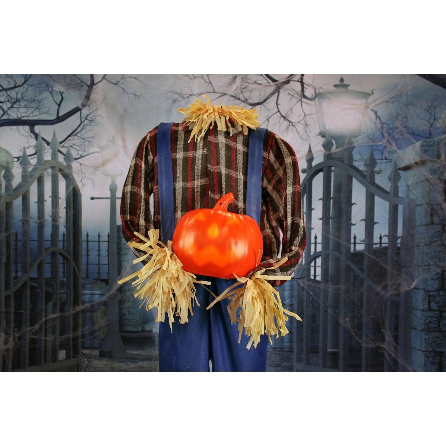 Haunted Hill Farm Life-Size Animatronic Scarecrow, Indoor/Outdoor Halloween Decoration, Light-Up Face Talking, Battery-Operated