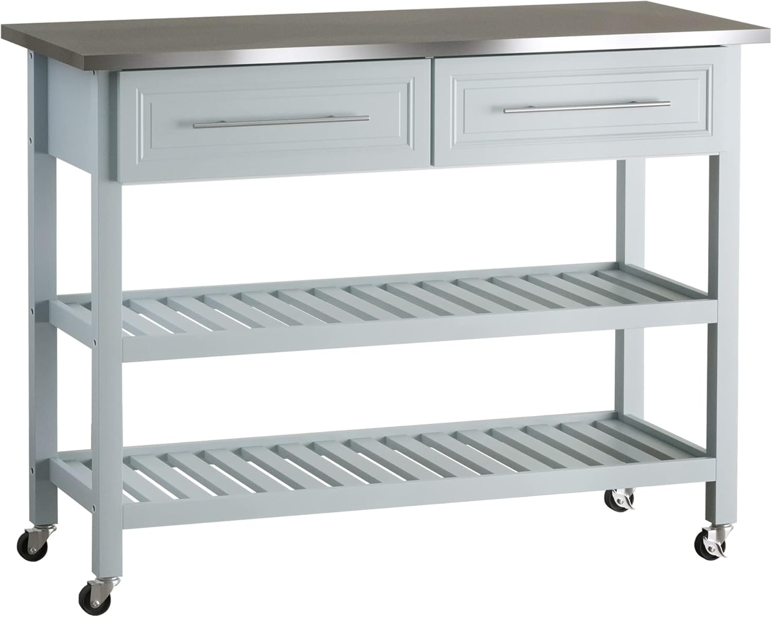 HOMCOM Kitchen Island Stainless Steel Top Rolling Utility Cart with Drawers, Shelves - Grey