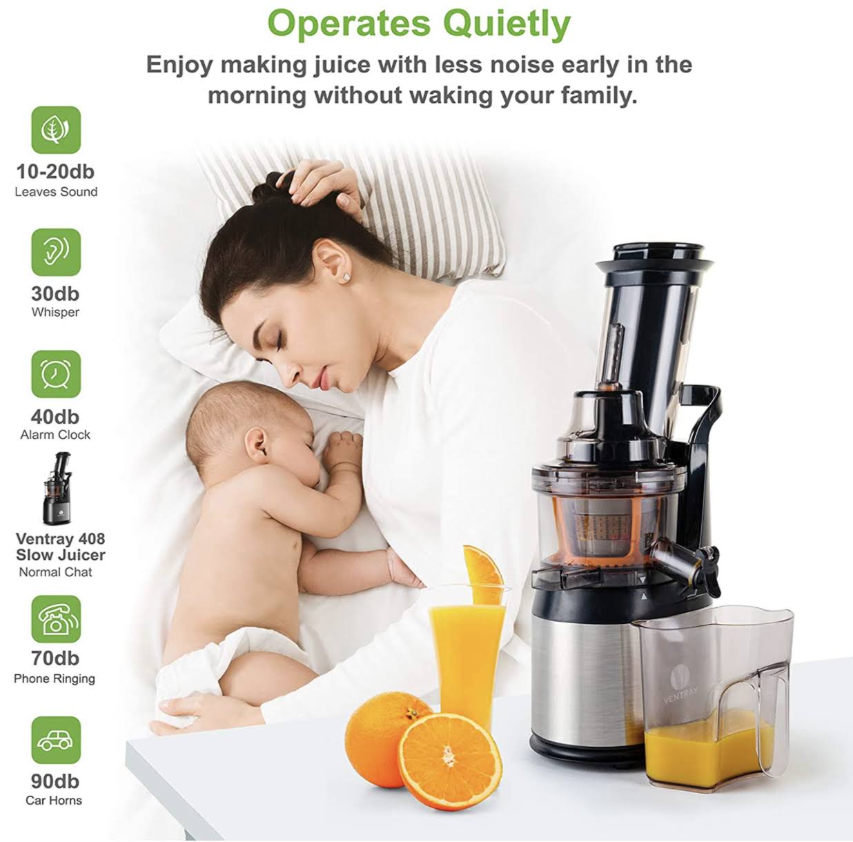 Ventray Masticating Juicer - Slow Cold Press Juice Maker - Black