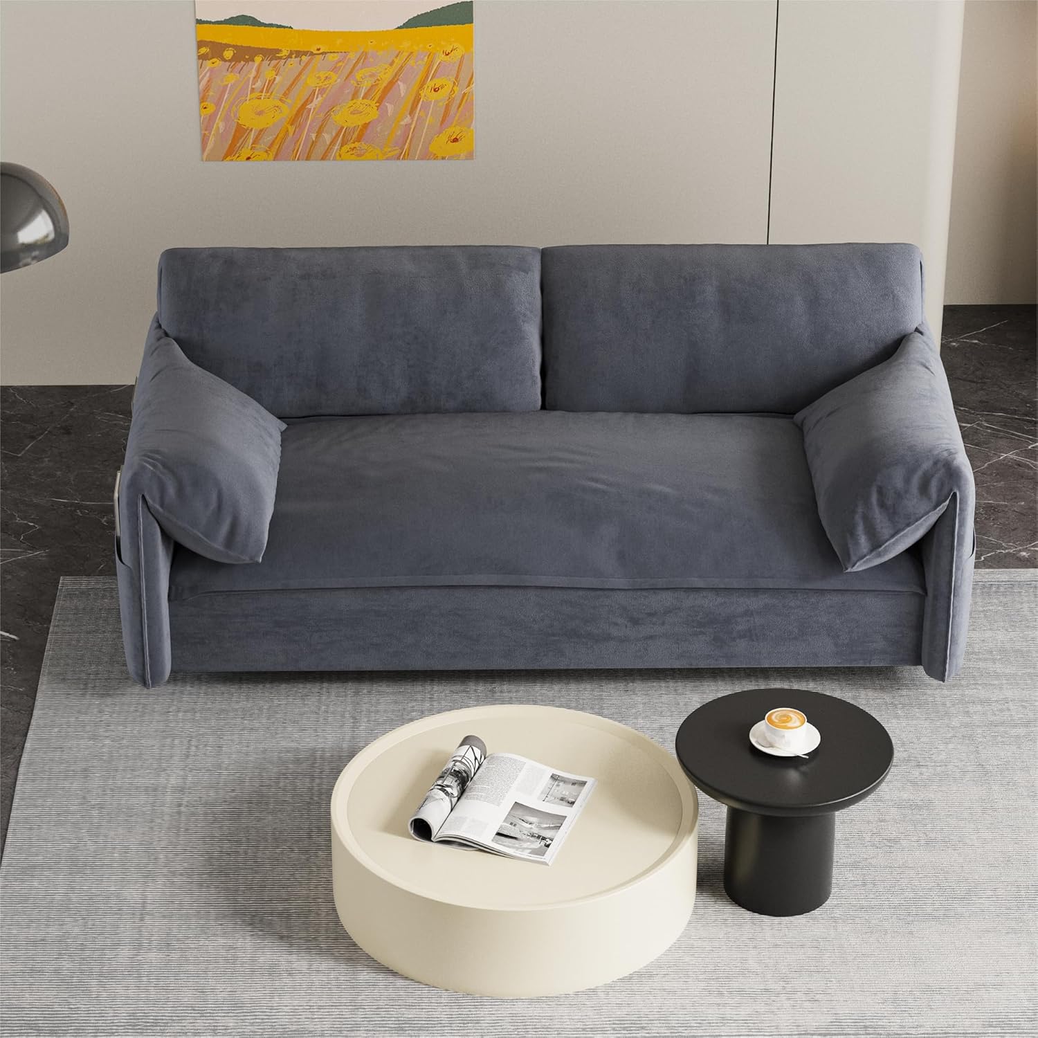 HomSof 63.8" Queen Pull Out Sofa Bed,3-in-1 Convertible Sleeper Sofa with 2 Soft Pillows,Multi-Functional Velvet Loveseat Bed for Living Room,Bedroom,Apartment,Office,Grey
