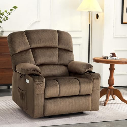 MCombo Large Dual Motor Power Lift Recliner Chair for Elderly, Massage and Heat, Lay Flat, Zero Gravity, Home Button, USB Port, Fabric 7680 (Large, Beige)