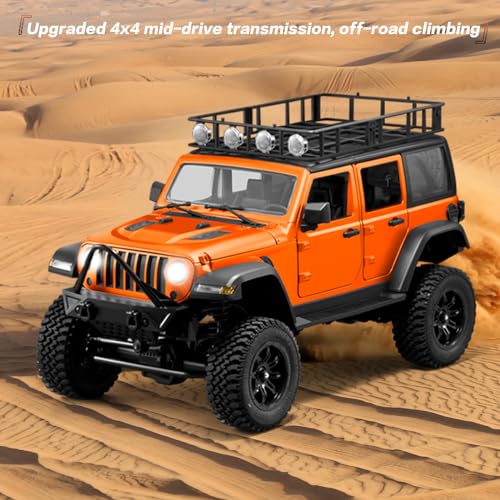 1/12 RC Crawler MN128 RC Jeep 4WD RC Rock Crawler RC Truck 4x4 Jeep RC Car 390 Strong Motor Off Road Rock Crawler with 3pcs Upgraded 1500mah Battery (Orange)