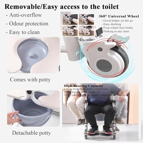 Patient Lift Transfer Chair, Portable Bath Lifts with 180° Split Seat for Disabled Elderly, Commode Toilet Shower Chair with Wheels, Nursing Homes Easy Care Lift Chair with Hoist Lifting