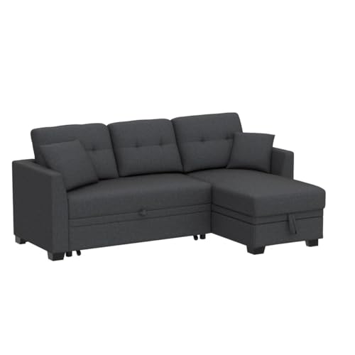 Small Sleeper Sofa, Sofa Bed Couch with Pull Out Couch Reversible Sleeper Sectional Sofa with Storage, L Shaped Chaise Sleeper Sofa, 81" Sleeper Couch in Grey
