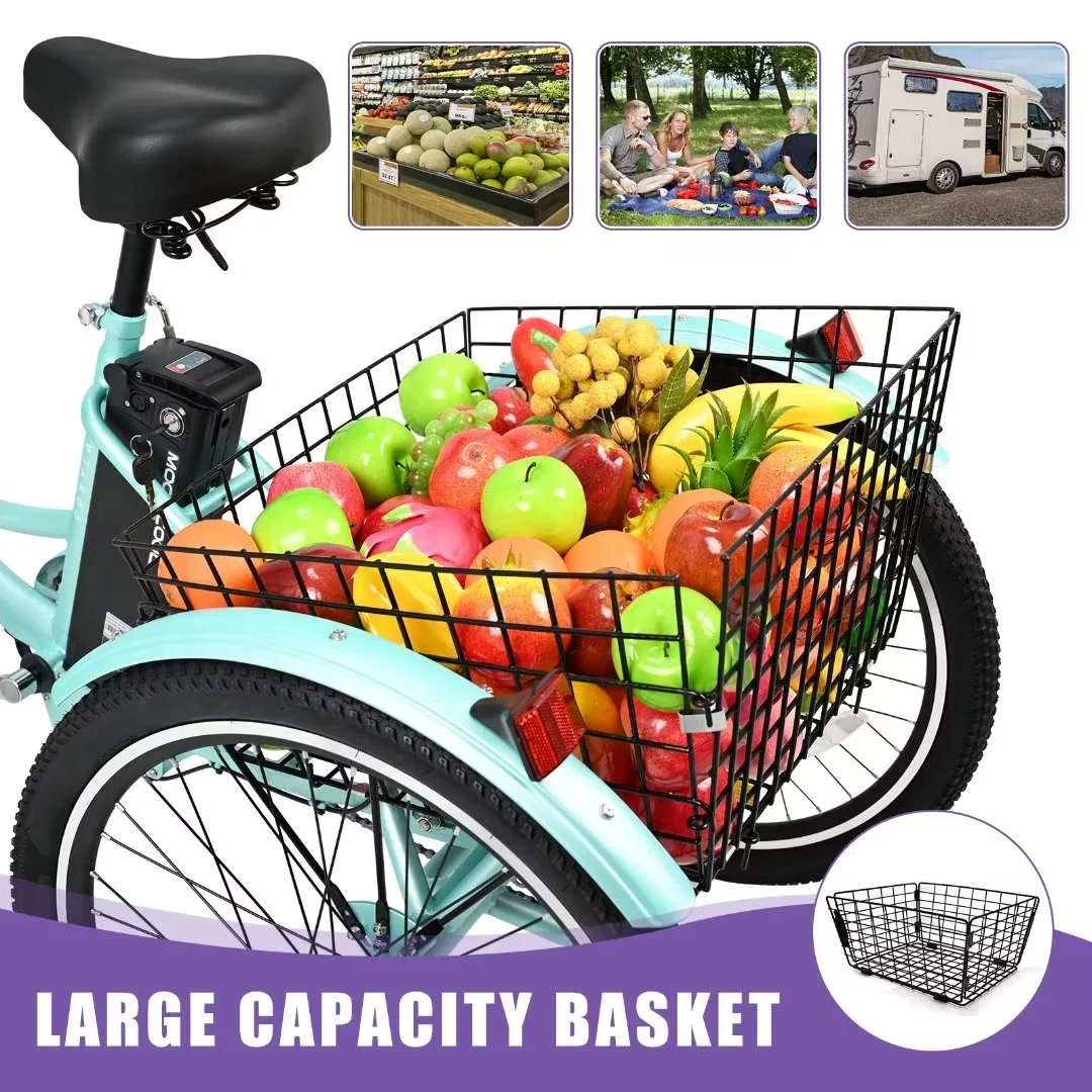 Docred 24" Electric Tricycle for Adults & Seniors,7 Speed 3 Wheel E-Bike with Large Basket/Low-Step Through Frame ,350W Motor 36V/10.4AH lithium bettery, 15.5MPH