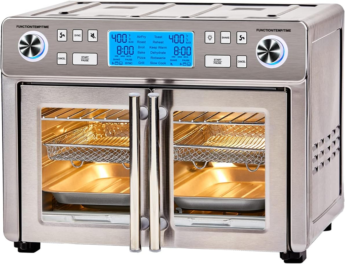 Emeril Lagasse 26 QT Extra Large Air Fryer, Convection Toaster Oven with French Doors & Dual Zone 360 Air Fryer Oven Combo with French Door, 25 QT Extra Large Family Size