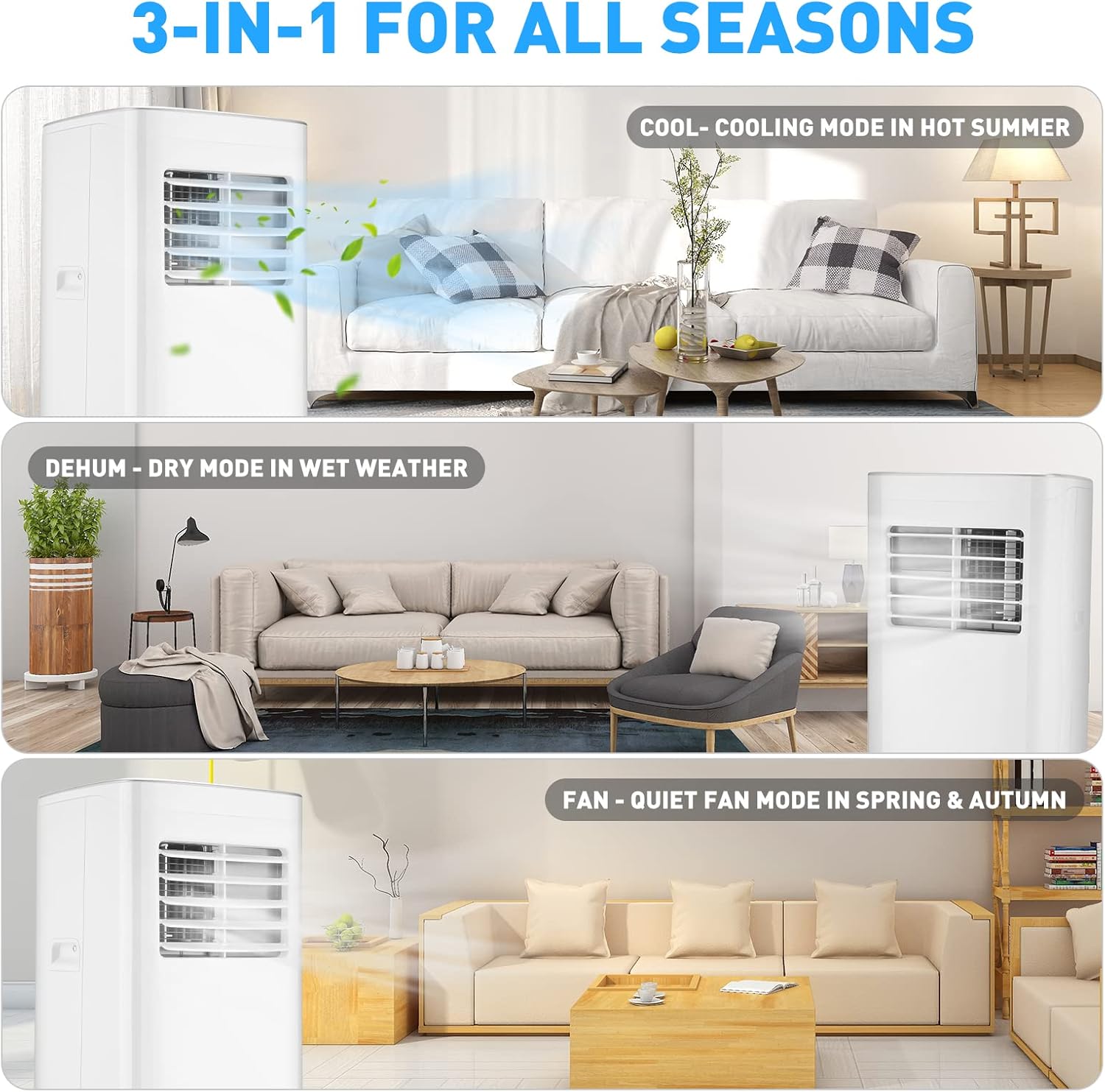 Portable Air Conditioners-8,000 BTU 3-in-1 Air Conditioner Portable with Dehumidifier and Fan Mode, Cools up to 200 square feet, Portable AC with Remote Control＆24 Hours Timer for Home, Office, Dorm.