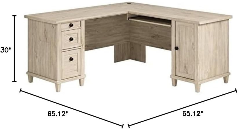 Sauder Hammond Chalk Oak L-Shaped Desk with Cord Management, Chalk Oak finish