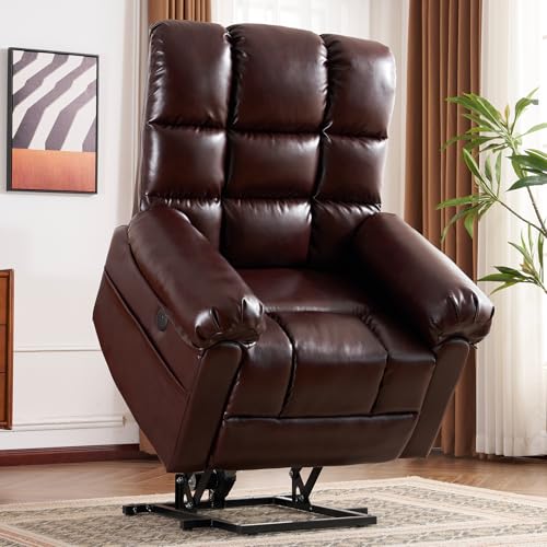 Oversized Power Lift Recliner Chair for Elderly, Extra Wide Lift Chair with Masssage and Heat, Chenille Electric Recliner Chairs for Big and Tall, USB Ports, Coffee
