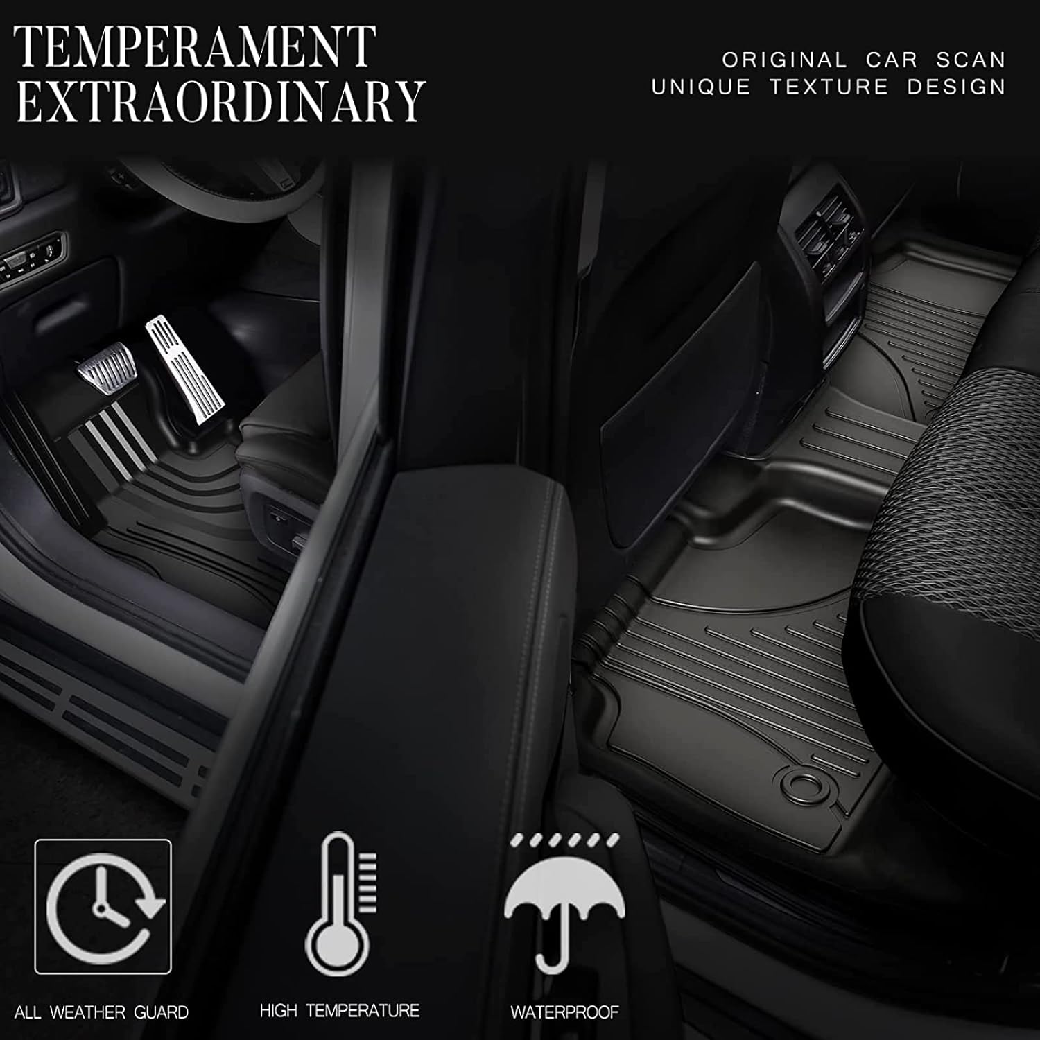 Floor Mats Custom Fit for Genesis GV80 7 Seats 2021-2024, Floor Liners Original for 1st & 2nd & 3rd Row Full Set Heavy Duty Non Slip Floor Liner All Weather Guard Floor Mat