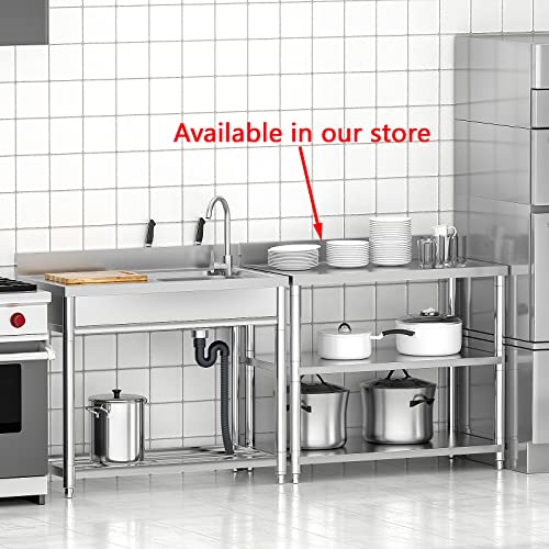 Free Standing Stainless-Steel Single Bowl Commercial Restaurant Kitchen Sink Set w/Faucet, Prep & Utility Washing Hand Basin w/Storage Shelve, laundry tub for Indoor Outdoor (22in)