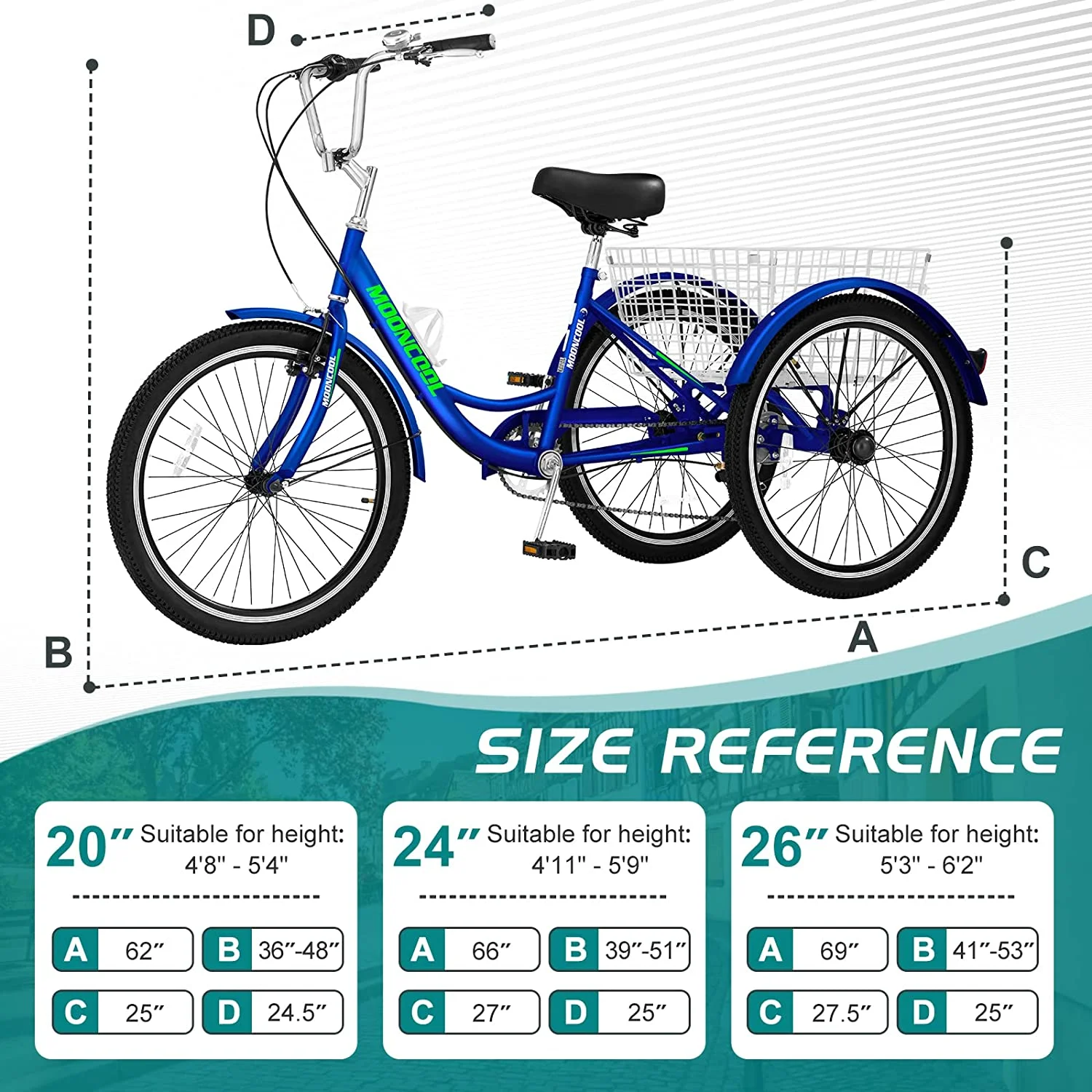 Docred Adult Tricycle 7 Speed 24 Inch Three Wheel Bike Cruiser Trike for Men/Women/Seniors