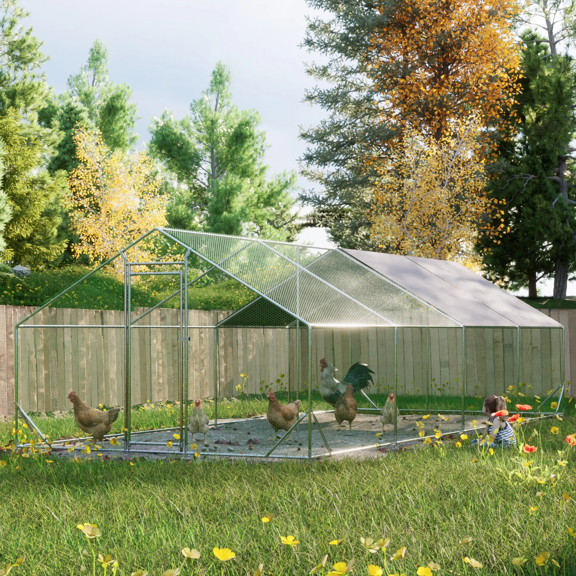 Ufurpie Large Metal Chicken Coop, Walk-in Chicken Run,Galvanized Wire Poultry Chicken Hen Pen Cage,Rabbits Duck Cages with Waterproof and Anti-Ultraviolet Cover for Outside - Curated Treasures Market