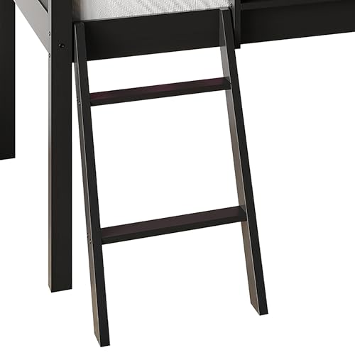 Low Loft Bed with Slide, Climbing Ladder, Chalkboard, Wood Twin Loft Bed Frame with Guardrail for Kids Toddler Boys Girls, Antique Gray