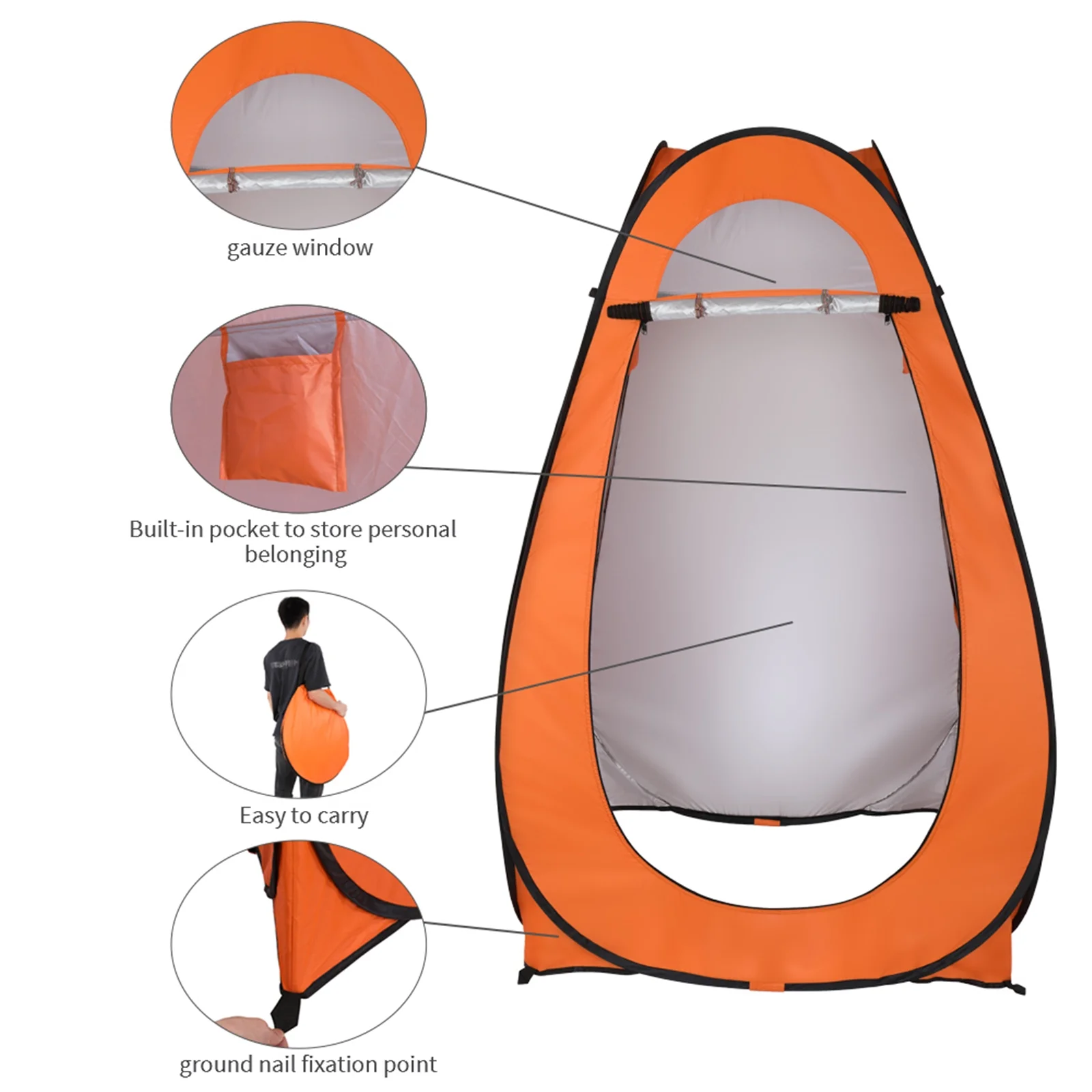1-2 Person Portable Pop Up Toilet Shower Tent Changing Room Dressing Tent Camping Shelter Orange