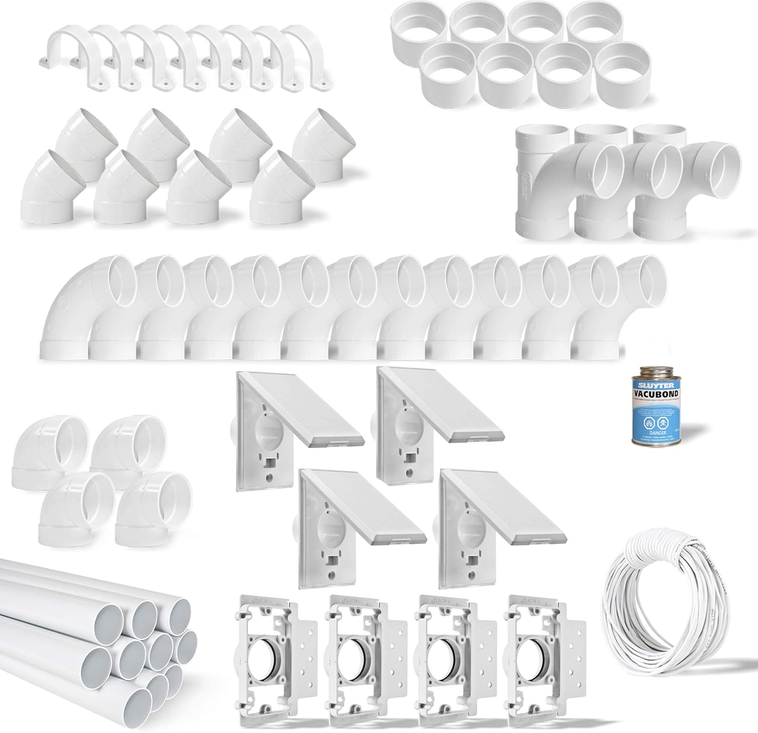 Central Vacuum 4-Inlet Installation Kit 100 feet of Pipe All in a Box