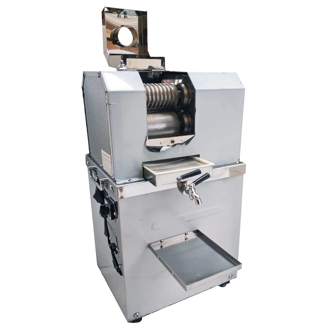 PreAsion Vertical Electric Sugarcane Juicer Juice Press Machine 4 Rollers Stainless Steel Silver