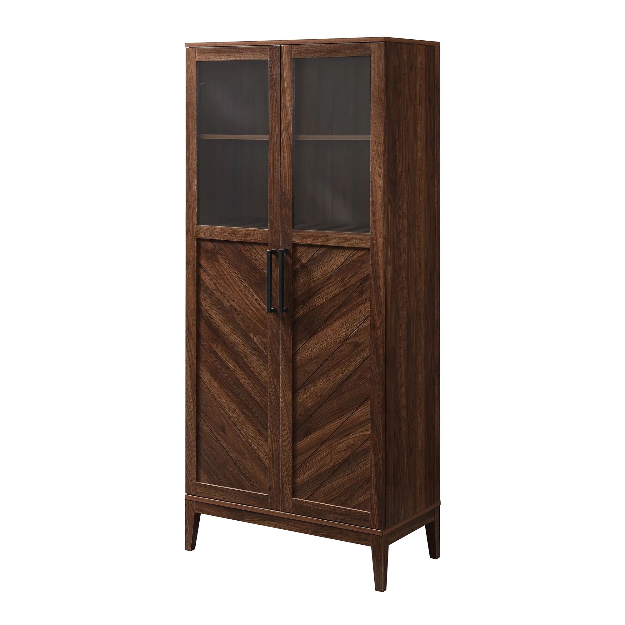 Walker Edison Mid Century 2-Door Chevron Bar Storage Cabinet, Dark Walnut