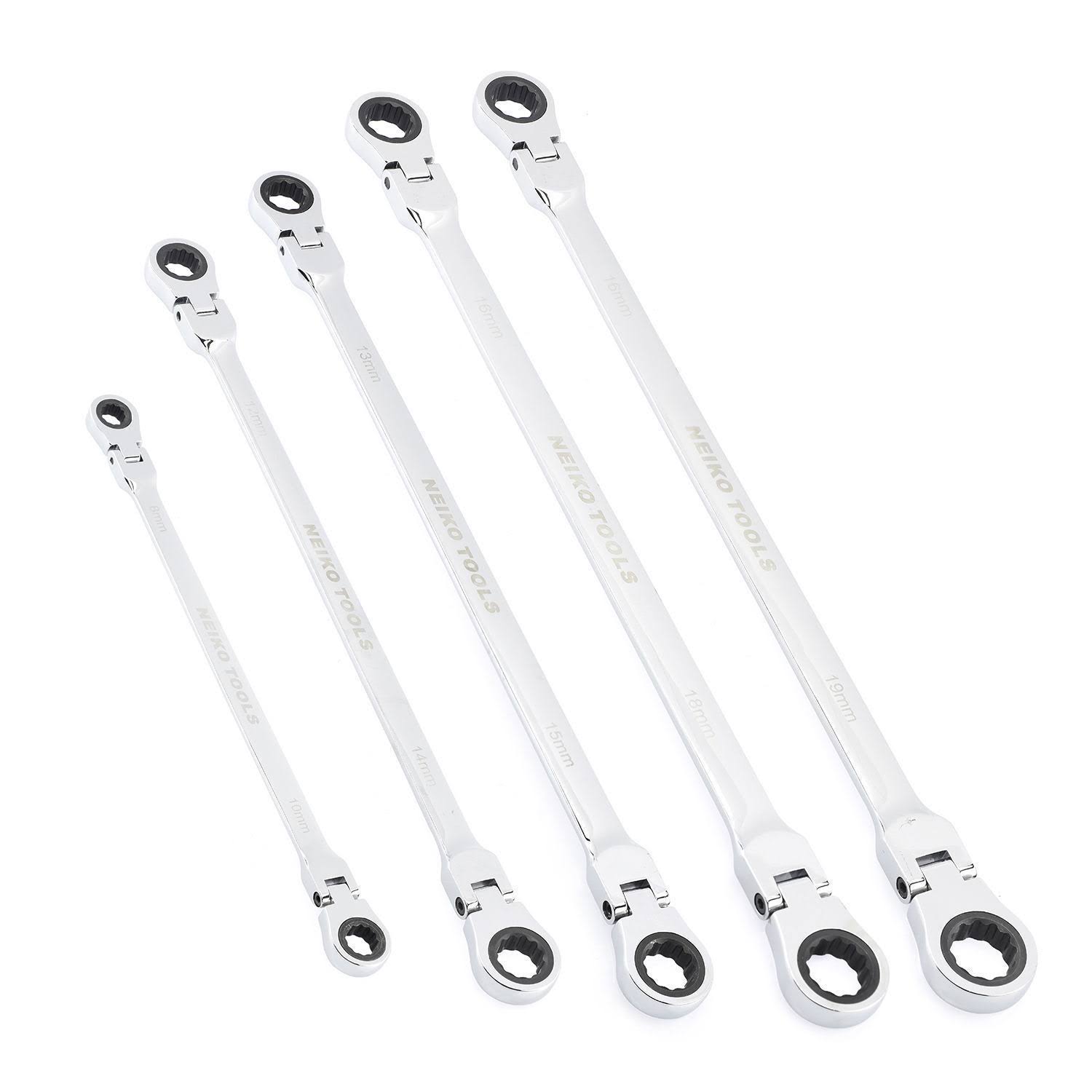 Double Box End Ratcheting Wrench 5 PC Metric Universal Flexible Head Auto Flex 03114