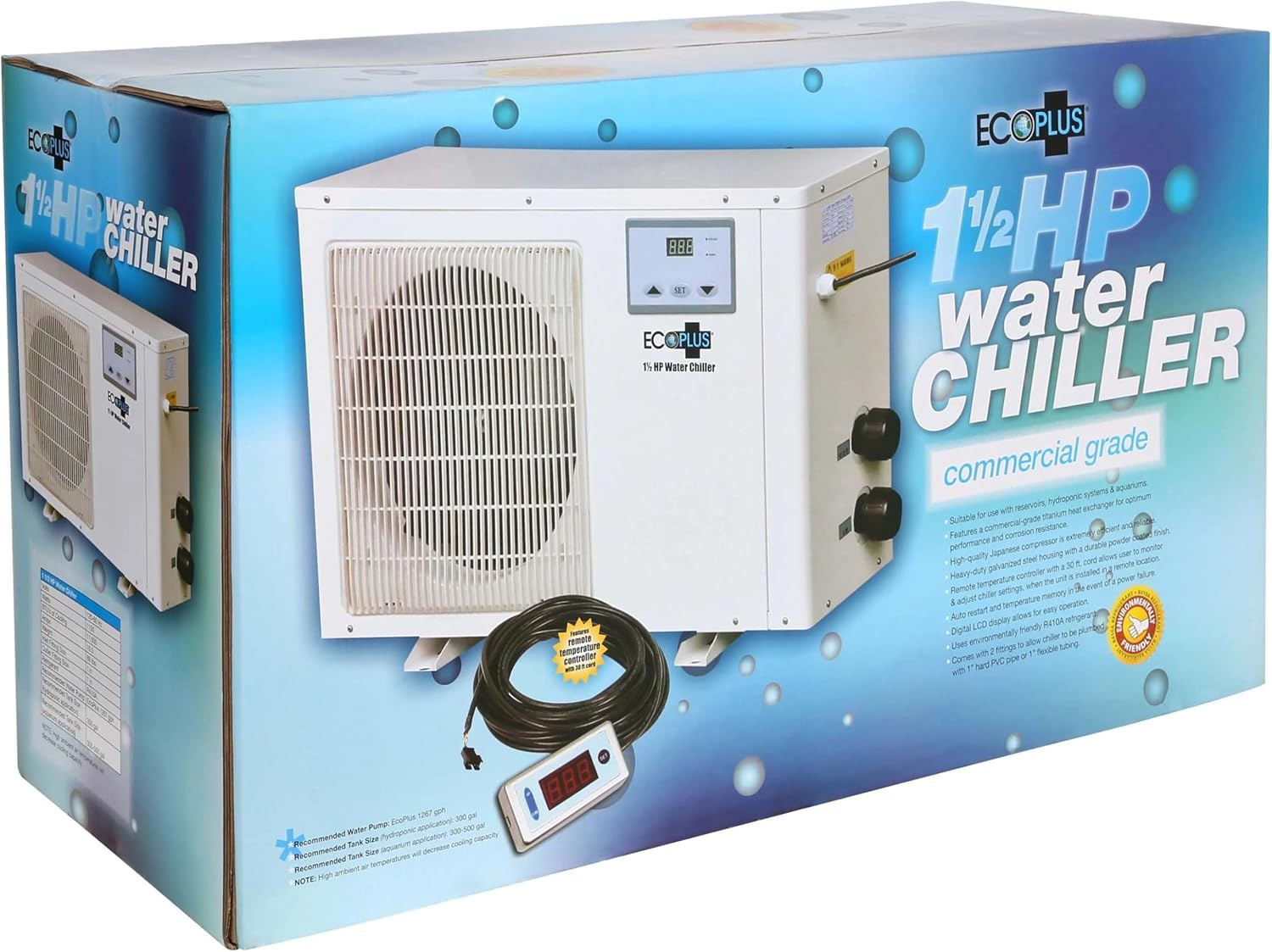 EcoPlus Commercial Grade Water Chiller, Cooler for Reservoirs, Hydroponics, and Aquariums, 1 ½ HP