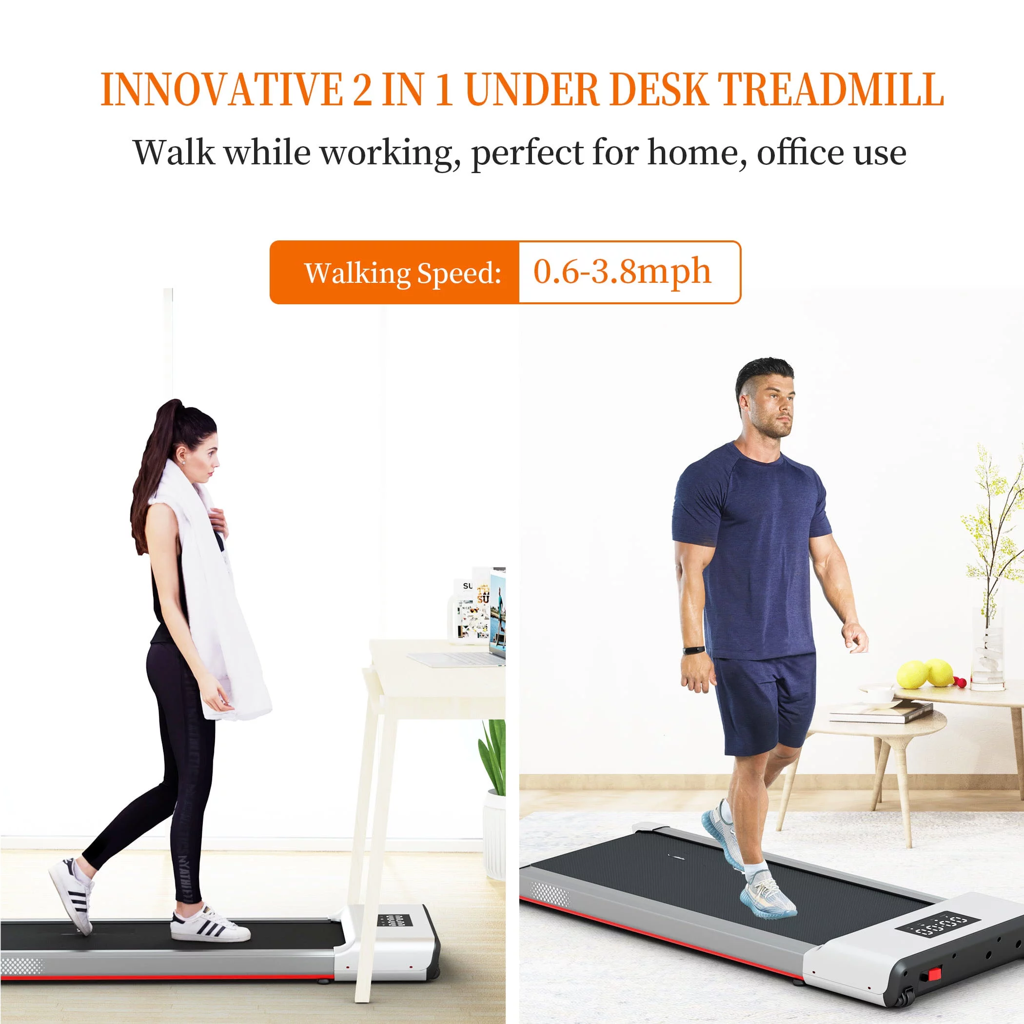 SSPHPPLIE SupeRun Walking Pad 300lb, 40*16 Walking Area Under Desk Treadmillwith Remote Control ,2 in 1 Portable Walking Pad Treadmill for Home/Office/Exercise(White) - Curated Treasures Market