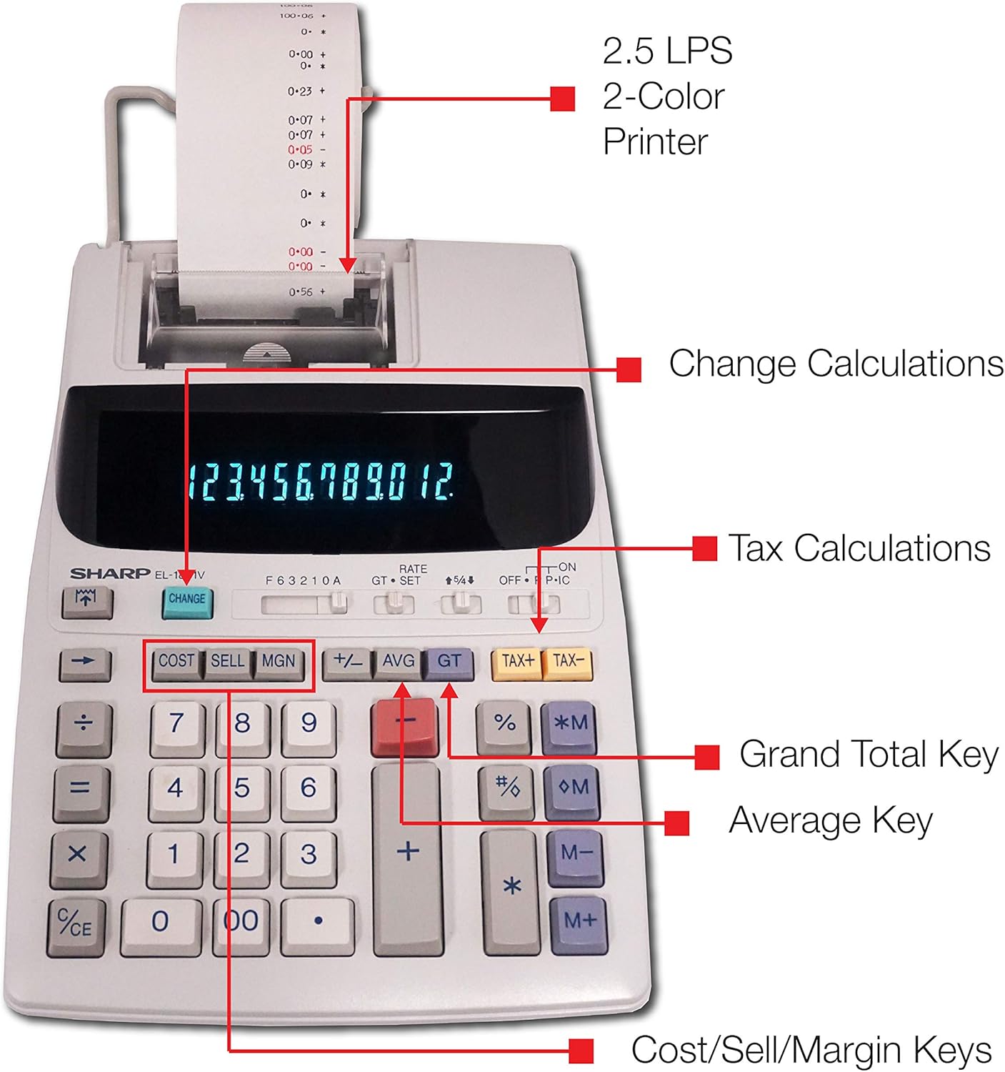 Sharp EL-1801V Two-Color Printing Calculator 2.1 Lines/Sec 4 Black/Red