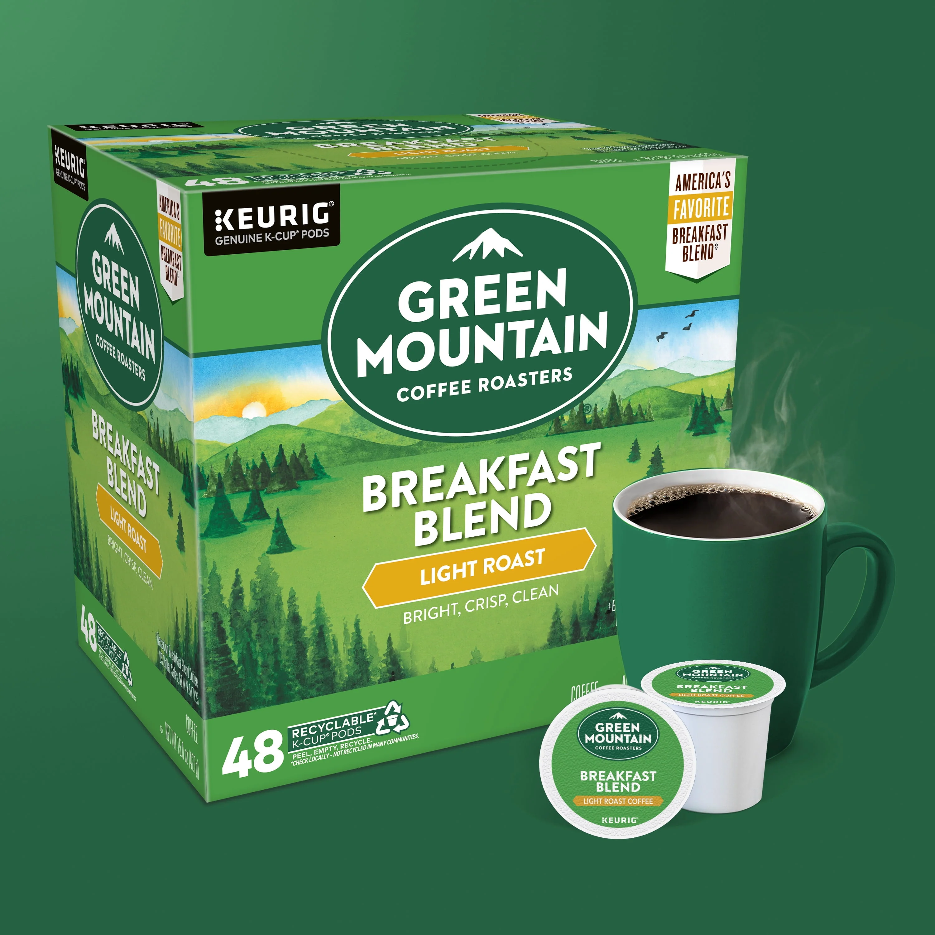 Green Mountain Coffee Roasters, Breakfast Blend Light Roast K-Cup Coffee Pods, 48 Count